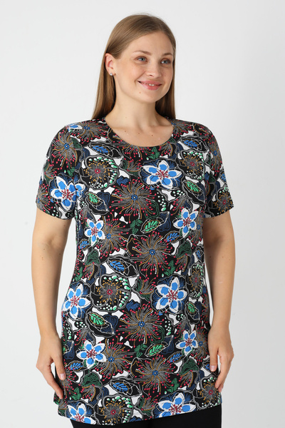 İntensive Black Patterned Short Sleeve Plus Size Cotton T-Shirt