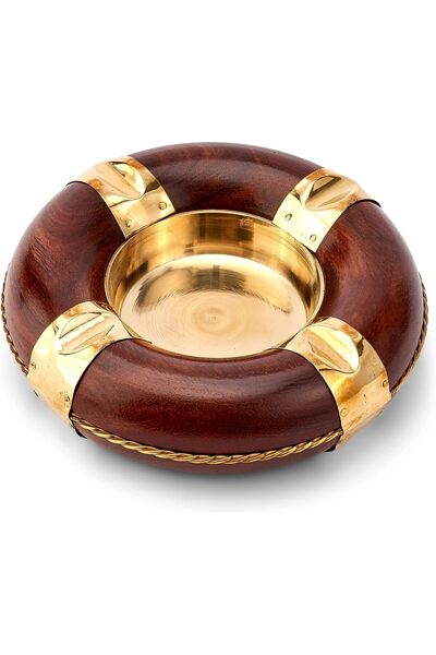 XTRIKE ME منفضة سجائر نحاسية 13 سم من الخشب والنحاس للمنزل والمكتب 13 سم