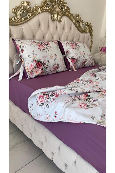 AHSEN TASARIM ملاءة سرير مرنة مقاس 150x200 سم مع غطاء لحاف وغطاء وسادة برباط ...
