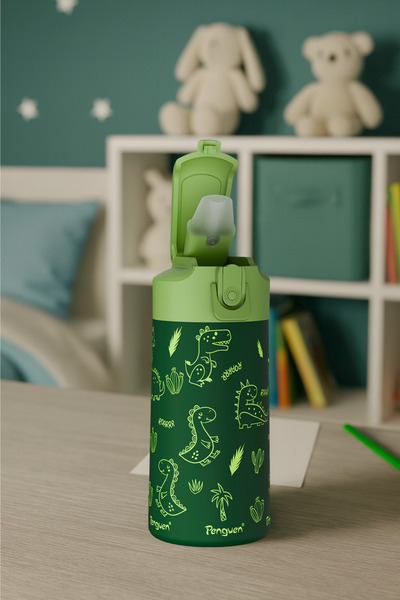 Penguen 500ml Children's Water Bottle |   Stainless Steel |   With Straw |   Bpa-Free |   With Leak-Proof Lid