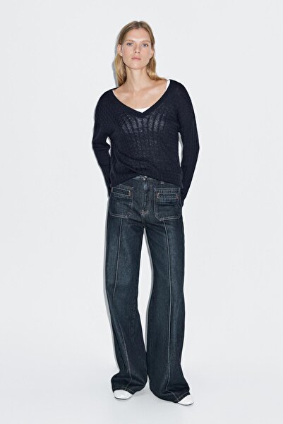 Massimo Dutti Orta bel geniş paça jean