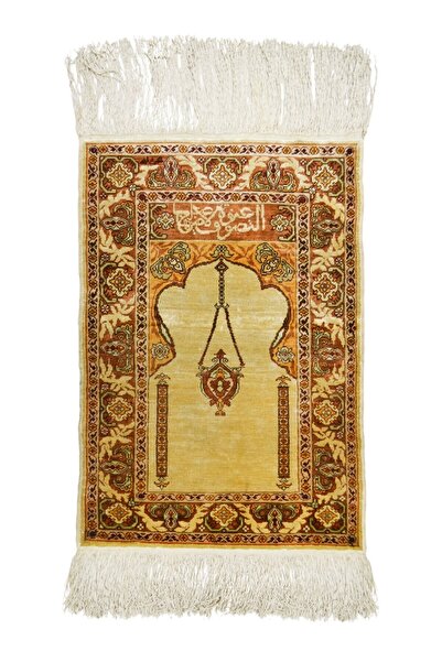 Handmade سجادة صلاة صغيرة من الحرير الخالص منسوجة يدويًا مقاس 37x53 سم (0.20 متر مربع)