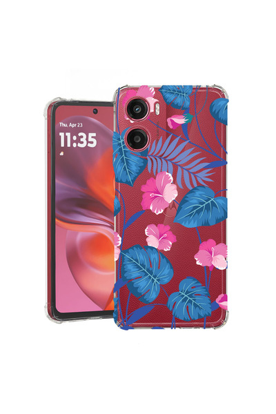 bestcase Carcasă spate antișoc pentru Motorola Moto E15, flori albastre tropi...