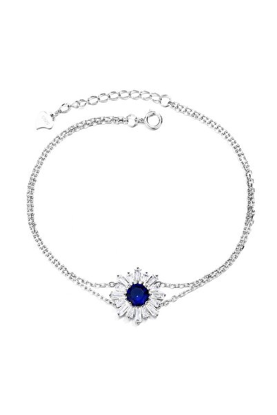 delis 925 silver bracelet for women, JW1602, double model with blue zirconia, rhodium plated