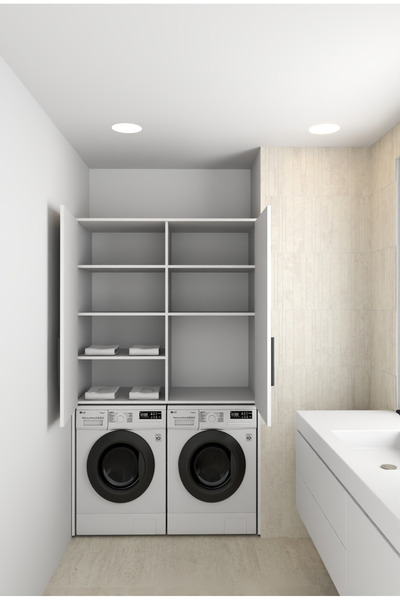 DEPODANDİREKT Çamaşır veya Kurutma Makinesi Bölmeli Banyo Dolabı, İki Kapaklı...