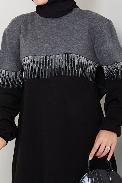 KAYA BUTİK İki Renkli Simli Triko Tunik