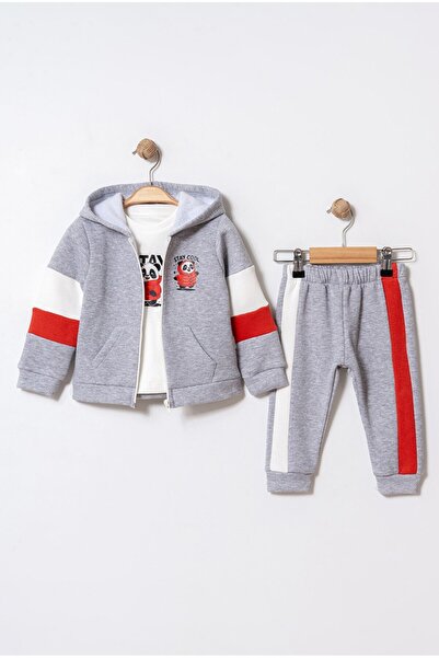 Chicsy Baby Baby Kids Seasonal Panda Printed Hooded Zippered Sweatshirt T-Shirt and Sweatpants 3-Piece Set
