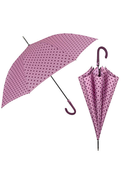 Perletti Automatic rain umbrella with purple polka dot pattern