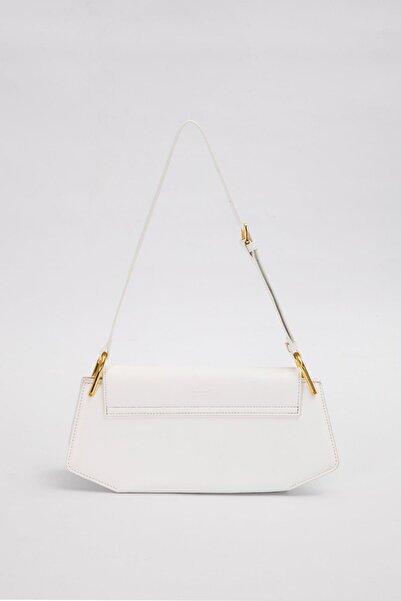 Levidor Geantă de umăr ovală albă cu accesorii aurii