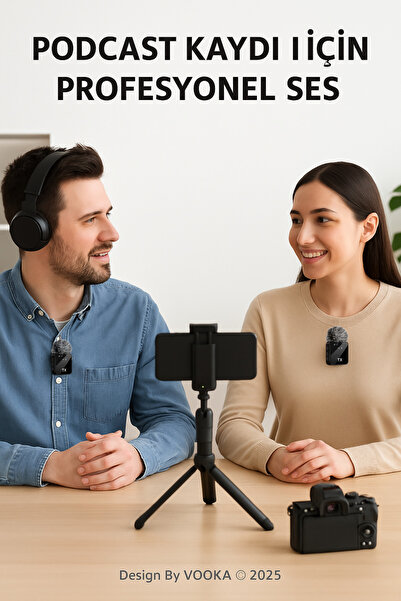 MO DOU Kablosuz Yaka Mikrofonu Çift Profesyonel Vlog, Canlı Yayın, Podcast, Röportaj iOS/Android/PC Uyumlu