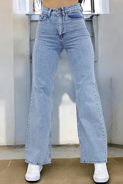 byhaziran butik Pantaloni de damă din denim cu talie înaltă, albastru Snow Wa...