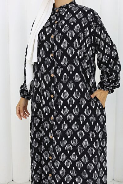 MSK Fashion Φόρεμα με φύλλα με κουμπιά σε όλο το μήκος, μαύρο και άσπρο