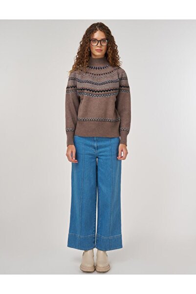 Kayra Patterned Turtleneck Sweater Mink