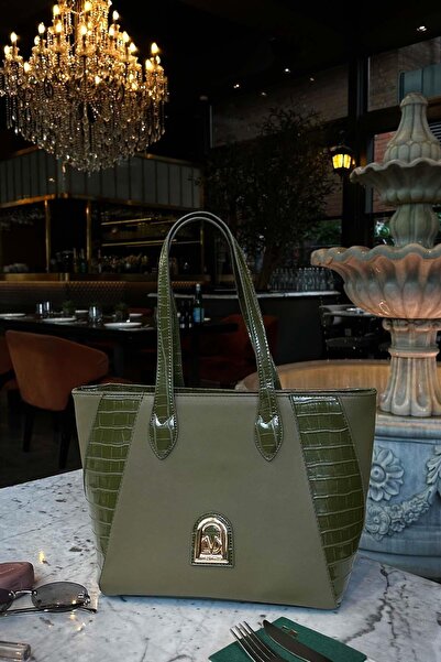 Levidor Khaki Leather Detail Shoulder Bag