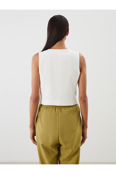 LC Waikiki Nevavm Women's Classic Vest with V-Neck Texture and Bow Detail