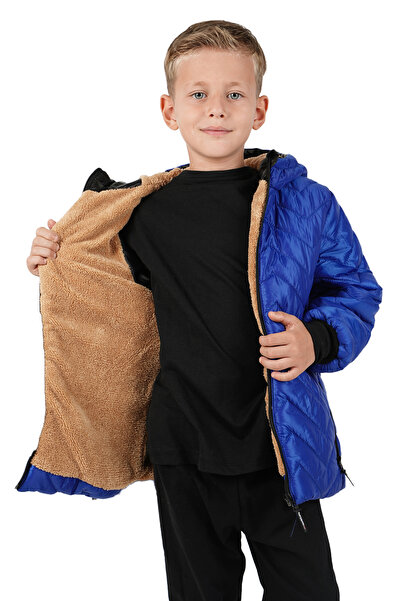 Merdia Palton cu glugă pentru băieți, rezistent la apă și vânt, cu blană interioară, model în zig-zag