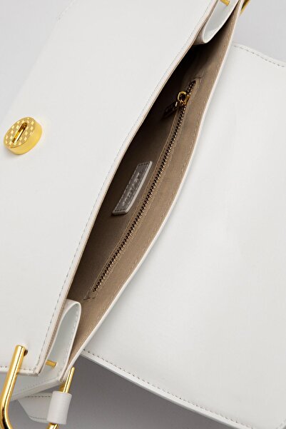 Levidor Geantă de umăr ovală albă cu accesorii aurii