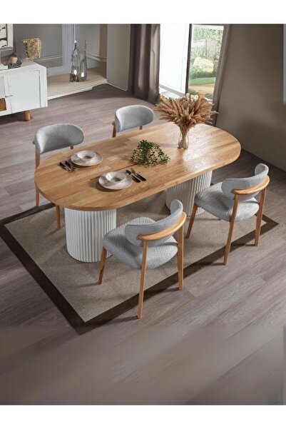 Gazzini Furniture Heloise Bohem Natural Ahşap Masa Sandalye Takımı 90x180