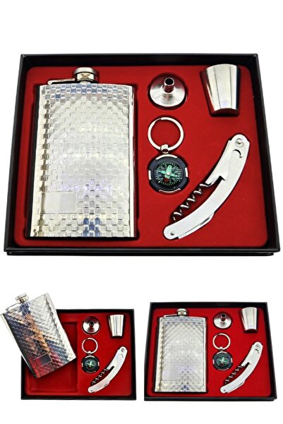 HediyeFilesi Çelik Matara Hediye Seti Kabartma Kareli VİP Çok Amaçlı Çakı ve ...