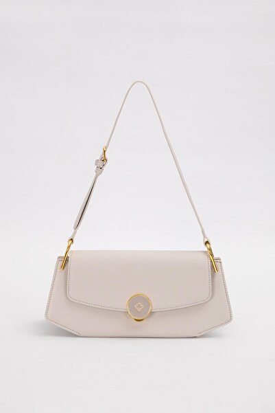 Levidor Gray Oval Shoulder Bag with Gold Accessories