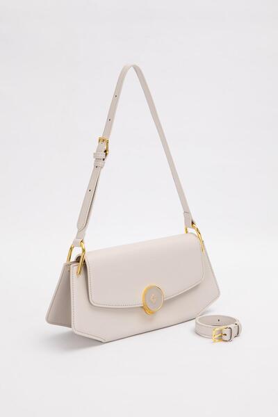 Levidor Gray Oval Shoulder Bag with Gold Accessories