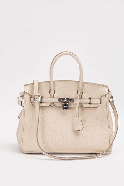 Levidor Krem Gümüş Kilit Aksesuar Detaylı El Çantası