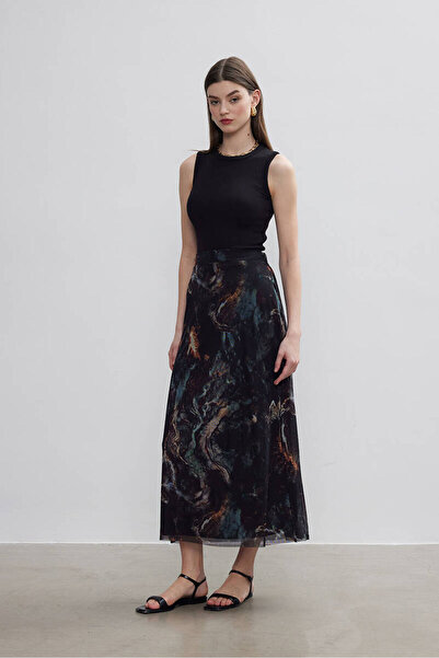 BE BLUE FIRÇA DESENLİ TÜL ETEK