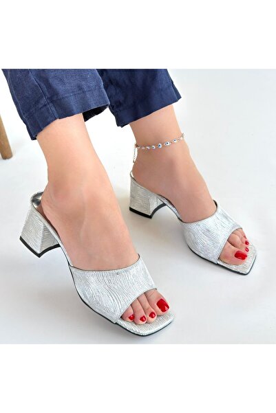 Erbilden Luart Silver Glitter Heeled Slippers