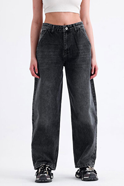 Denim Republic بنطلون جينز نسائي واسع الساق من أنثراسيت سكيتير