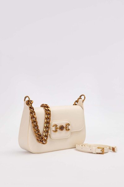 Levidor Beige Wide Chain Accessory Shoulder Bag