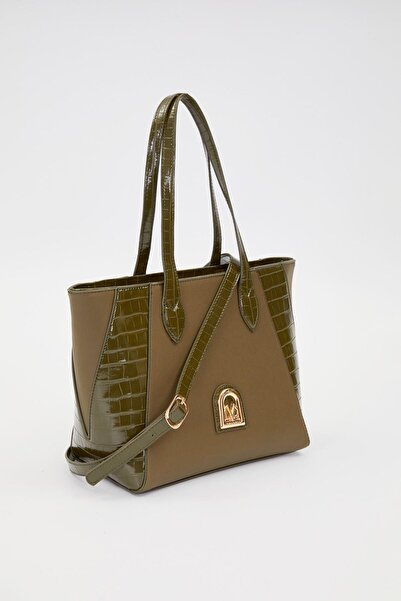 Levidor Khaki Leather Detail Shoulder Bag