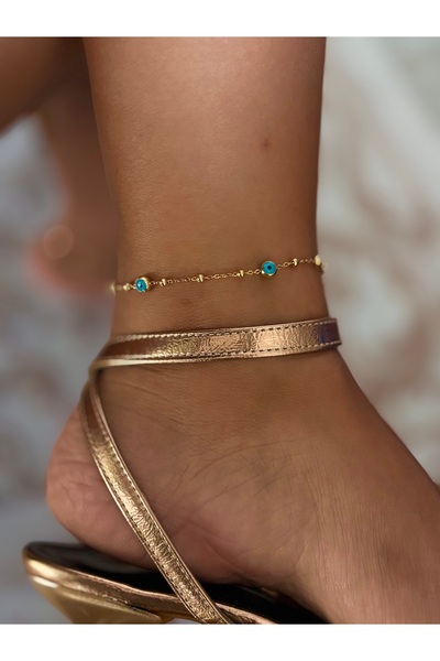 Butik Çelik nazar boncuk detaylı zarif Dorika gold halhal