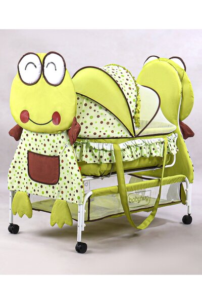 Babyhug Froggy Print Durable Cradle, Swing Lock & Mosquito Net, 0-8 Months, 10 Kg Capacity - Green