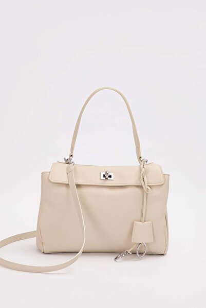 Levidor Krem Kapama Kilit Aksesuarlı Omuz Çantası