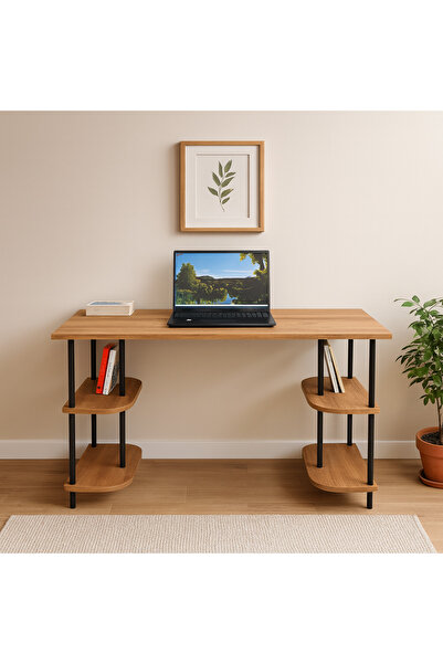PEKA 4 Raflı Çalışma Masası Bilgisayar Masası Ofis Ders Yemek Masası Ahşap Ayaklı