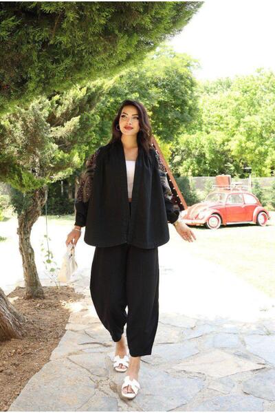 Dadali Nakışlı Oversize Kimono Siyah