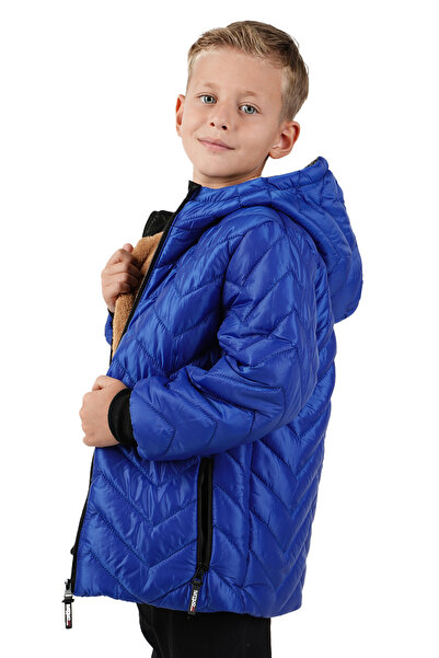 Merdia Palton cu glugă pentru băieți, rezistent la apă și vânt, cu blană interioară, model în zig-zag