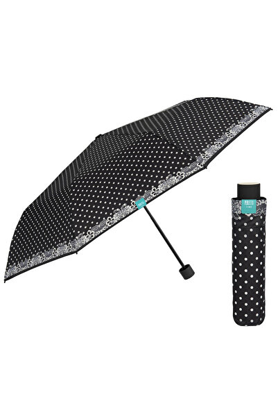 Perletti Mini Umbrela ploaie pliabila baston neagra cu buline