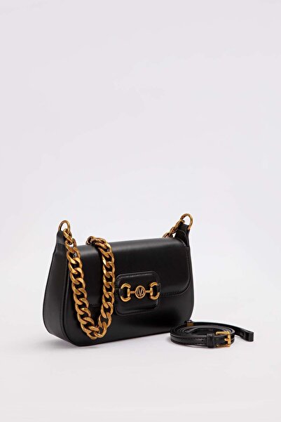 Levidor Black Wide Chain Accessory Shoulder Bag