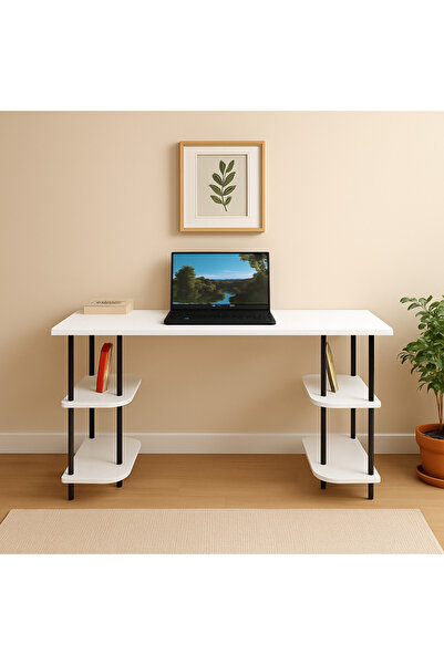 PEKA 4 Raflı Çalışma Masası Bilgisayar Masası Ofis Ders Yemek Masası Ahşap Ay...