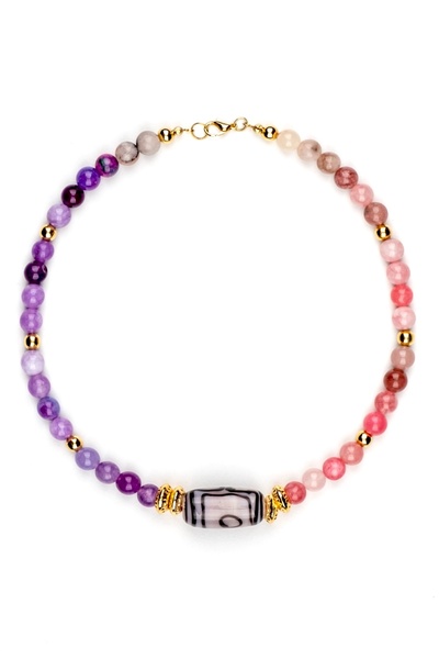 Pinty Design Women's Ethnic Necklace with Pink Quartz and Ceramic Stones