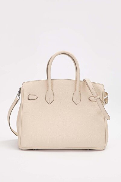Levidor Krem Gümüş Kilit Aksesuar Detaylı El Çantası