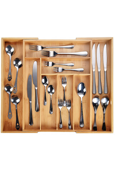 Ruhhy Suport extensibil pentru tacâmuri din bambus pentru organizarea sertare...