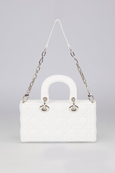 Levidor Beyaz Gümüş Zincir Detaylı Omuz Çantası