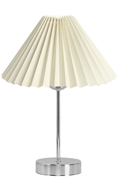 EvLight Liora Metal Silver Legged Pleated Cream Fabric Nightstand Head Lampshade