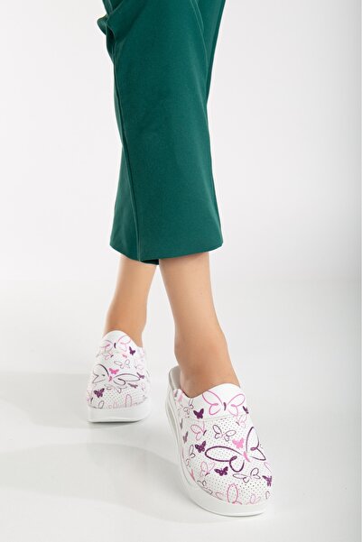 BLUMSABOTERLİK Papuci ortopedici și anatomici pentru femei cu model alb Talpă airmax confortabilă și confortabilă