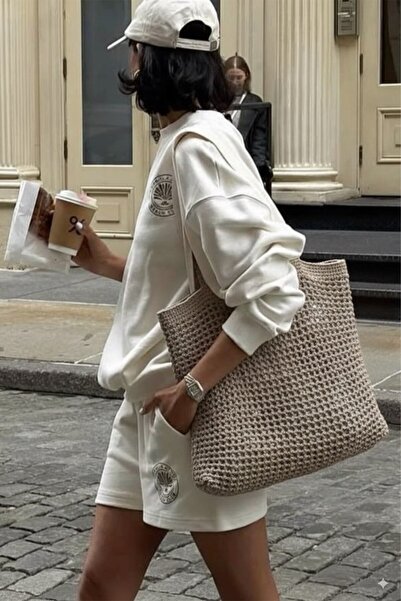 BAHELS Women's Dark Mink Crochet Edition Knitted Tote Shoulder Bag