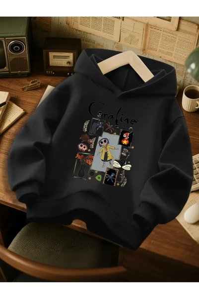 oneagılyazı Winter Hooded Sweatshirt, Children's Coraline Printed