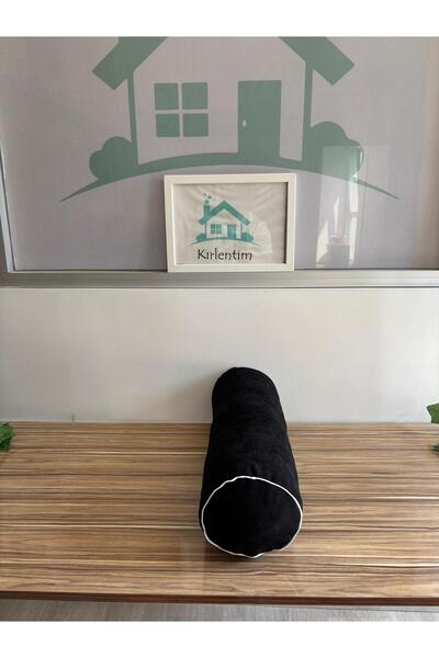 KIRLENTİM Plain Black Velvet Cylinder Stuffed Throw Pillow