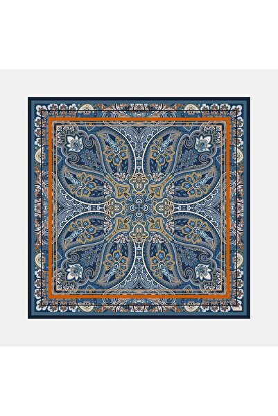 Vakko Şal Desenli İpek Eşarp 41489-Lacivert